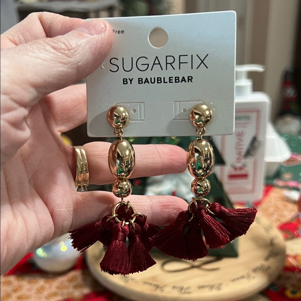 BaubleBar Gold and Burgundy Tassel Earrings